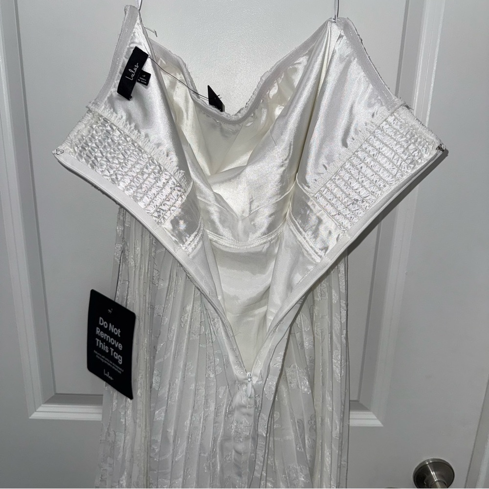 NWT Lulu’s Perfectly Stunning Ivory Jacquard Strapless Midi Dress - Picture 11 of 12
